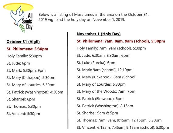 2019 All Saints Day Mass Schedule - St. Philomena Catholic Church